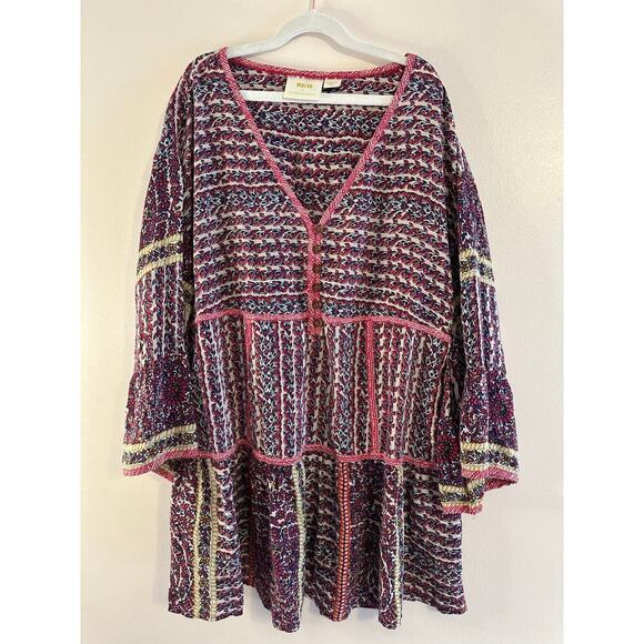 Anthropologie Maeve 100% Silk Tiered V-Neck Cottagecore Boho Floral Tunic Medium - Picture 4 of 8